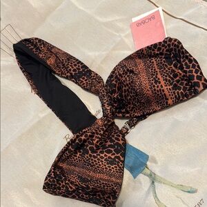 BAOBAB Copper Black Asymmetrical Animal Print NWT Nala Bikini Top